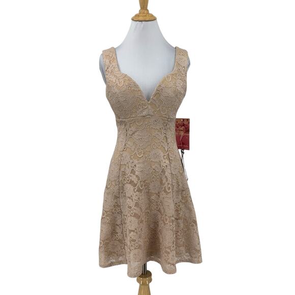 Emerald Sundae Dress Womens S Small Latte Sweetheart Fit & Flare Lace Lined - Picture 1 of 16
